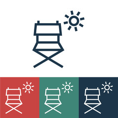 Linear vector icon with folding chair and sun