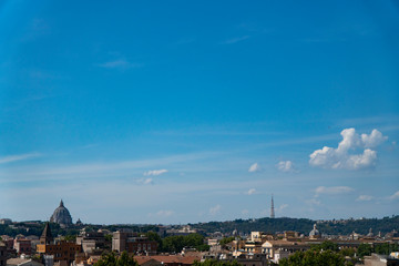 Beautiful Rome skyline. Scenic panorama of the historical center of Rome. Ancient city of Roma from above on a sunny day