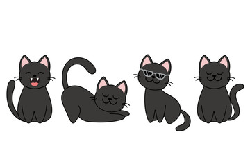 Different cartoon cat characters set, poses and emotions.