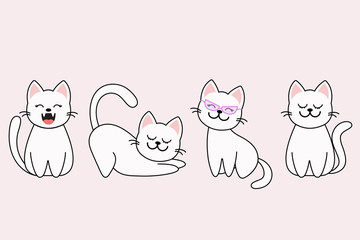 Different cartoon cat characters set, poses and emotions.