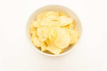 plate with chips on a white background top view