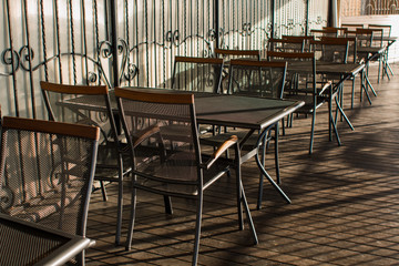 chairs in a restaurant by the sea