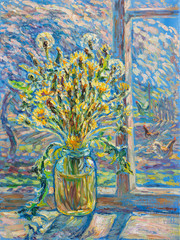 Oil painting, still life, flowers