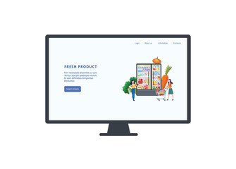 Online grocery store banner advertising fresh product - flat landing page