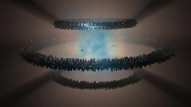 Dyson swarm, ring world. Alien mega structure, space city surrounding a star , built to capture the energy needed by advanced civilizations. 3d animation rendering
