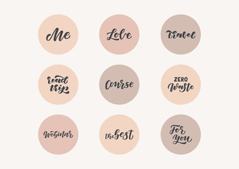 Lettering story covers. Icons with text. 