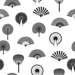 Seamless pattern with oriental asian fans black icons, vector illustration.
