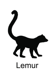 Lemur monkey vector silhouette illustration isolated on white background. Funny animal. Ring tail lemur symbol.