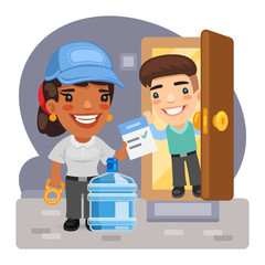 Cartoon Water Delivery and Customer