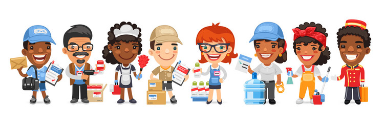Fototapeta premium Cartoon Characters with Different Service Professions
