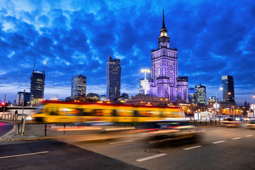 Warsaw City Downtown Skyline At Dusk
