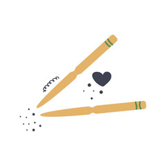 Hand drawn wooden chopsticks, love cooking concept. Flat illustration.
