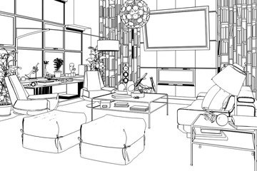 Modern Apartment Furnishing (sketch) - 3d illustration