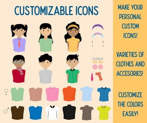 Customizable icons change-able clothes and accessories vector illustration