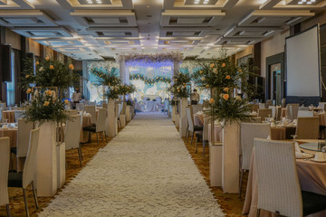 luxury wedding decoration ballroom with standing flower