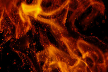 fire flame with sparks on black background