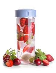 Bottle of fresh infused water isolated on white