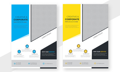 Professional trendy corporate flyer.yellow blue flyer set brochure.clean design template layout	
