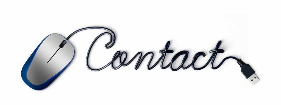 Contact written with a wire of a computer mouse. 3d illustration.