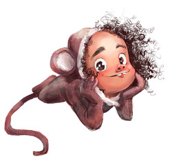 cute cartoon girl in monkey's costume