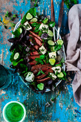 Steak and feta salad with Greens.style rustic