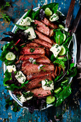 Steak and feta salad with Greens.style rustic