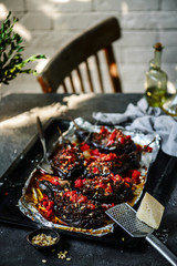 Stuffed eggplant with lamb.selective focus