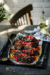 Stuffed eggplant with lamb.selective focus