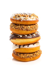 Sweet tasty donuts on white background