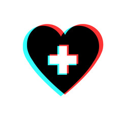 Illustration health care icon, cross in heart. Illustration of medicine on health care - obrazy, fototapety, plakaty