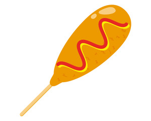 マスタードとケチャップソースをかけたアメリカンドッグのベクターイラスト