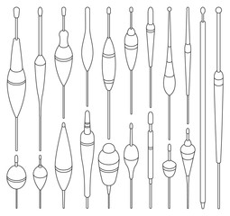 Fishing floats line vector set illustration of icon.Float vector set of icon.Fishing bobber collection line on white background.