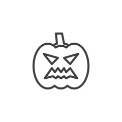 Halloween pumpkin line icon. linear style sign for mobile concept and web design. Spooky pumpkin face outline vector icon. Symbol, logo illustration. Vector graphics