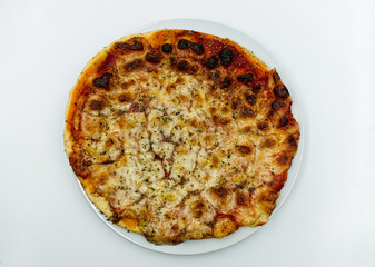 Traditional italian Margherita Pizza isolated on white background.  Top view