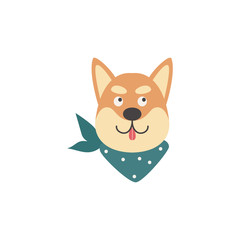 Cartoon Shiba inu head with tongue out isolated on white background