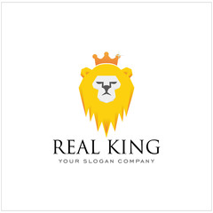 Stock Vector Yellow Lion Head Design Logo with Crown