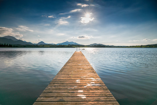 Hopfensee with wooden landing stage