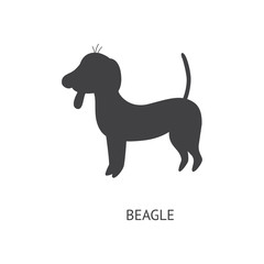 Beagle dog or puppy in profile black silhouette vector illustration isolated.