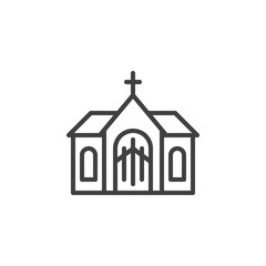 Church building line icon. linear style sign for mobile concept and web design. Church with cross outline vector icon. Symbol, logo illustration. Vector graphics