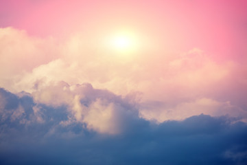 Colorful cloudy sky at sunset. Gradient color. Sky texture, abstract nature background