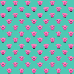 pink pig standing with blue background repeat pattern