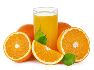 Fresh orange juice in glass isolated on white