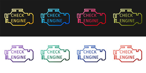 Fototapeta premium Set Check engine icon isolated on black and white background. Vector.