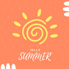 Summer card on an abstract strawberry background with the sun. Vector illustration