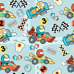 vector seamless pattern of car racing cartoon © Bhonard21