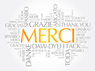 Merci (Thank You in French) Word Cloud in different languages