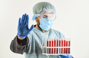 Coronavirus vaccine. Doctor protective mask. Laboratory testing respiratory coronavirus disease....