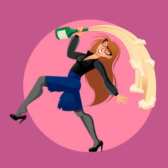 Cartoon Color Character Drunk Woman and Office Concept. Vector