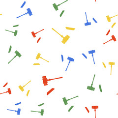Color Judge gavel icon isolated seamless pattern on white background. Gavel for adjudication of sentences and bills, court, justice, with a stand. Auction hammer. Vector.