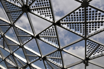 Modern glass and metal pavilion roof in Moscow Zaryadye park